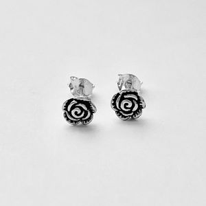Sterling Silver Rose Stud Earrings, Flower Earrings, Love Roses Jewelry